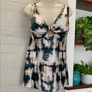 Cacique Swim Cream Tan Tie-Dye Swim Tankini 46DD Underwire Lightly Lined Plunge